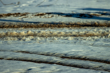Tire tracks in the snow