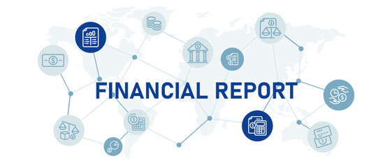 Financial report icon set activity finance management business money data planning banking investment analytics design outline collection