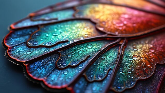 Microscopic Butterfly Wing, Iridescent Sapphire, Emerald, Ruby Scales
