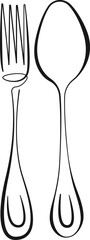 Fork and Spoon in Trendy Line Art Style. One Line Drawing of Tableware Vector Illustration. Cutlery Line Art Simple Drawing for Minimalistic Design