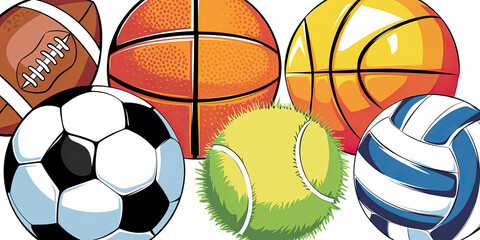 Colorful Sport Balls Soccer Basketball Tennis Volleyball Football Graphics