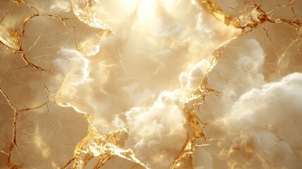 Surreal cloudlike textures merging in golden light abstract art scene digital environment dreamlike perspective