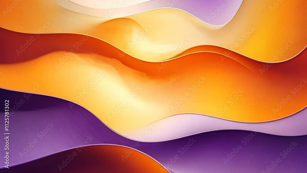Poster abstract waves of orange and purple color with smooth gradient, artistic background concept