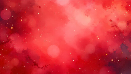 Obraz premium Christmas red watercolor background decorated with snowflakes and Xmas trees illustration with copy space.