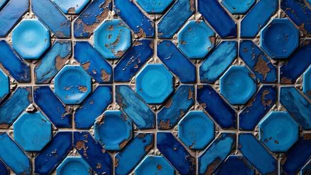 Intricate Blue Ceramic Tile Mosaic, Geometric Pattern Design