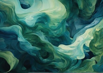 Obraz premium Abstract Flowing Shapes in Calming Blue and Green Tones. Ideal for meditation apps, wellness branding, or interior decor.