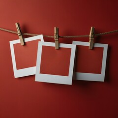 blank photo frames on clothesline