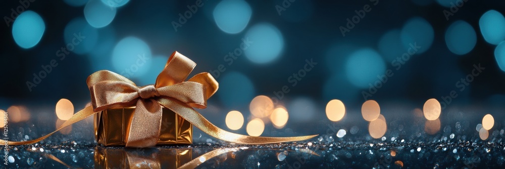 Aufkleber a golden ribbon tied in a bow rests on a bright surface, embodying new year festivity with room for 