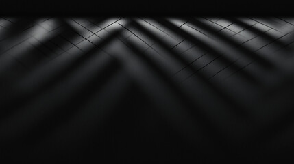 A dramatic black and white image of a herringbone tile floor with stark, contrasting shadows.