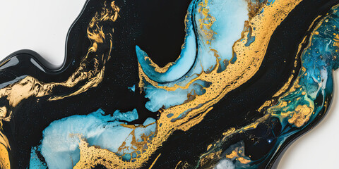 Abstract Fluid Art Black Gold Teal Swirl Texture Background