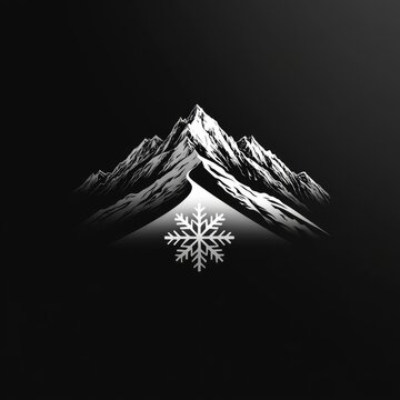 A stylized mountain range with a snowflake at the center, conveying a cold or winter theme.