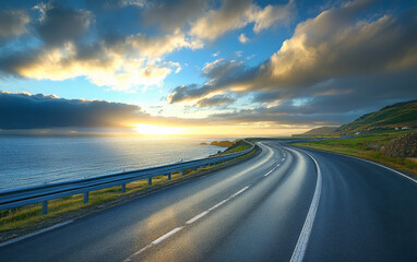 Naklejka premium sunset on the road