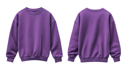 Purple Crewneck Sweatshirt, Front and Back Views, Plain Design, Casual Wear, Soft Fabric, Unisex Sty