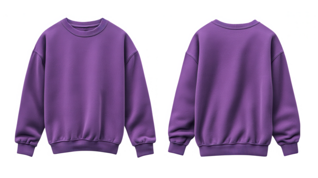 Purple Crewneck Sweatshirt, Front and Back Views, Plain Design, Casual Wear, Soft Fabric, Unisex Sty