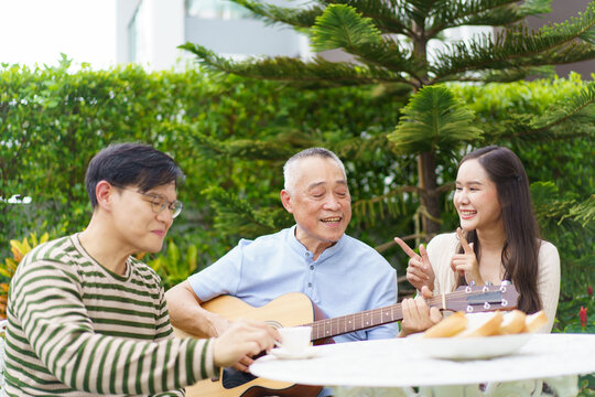 Asian multi generations family.