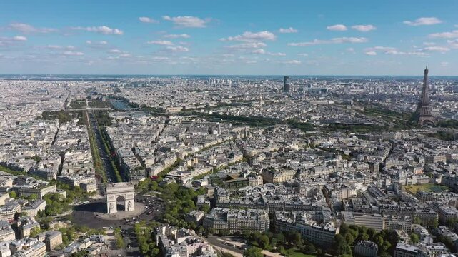 PARIS, FRANCE - OCTOBER 3, 2024: Stunning aerial view showcasing the iconic landmarks of Paris on a clear day
