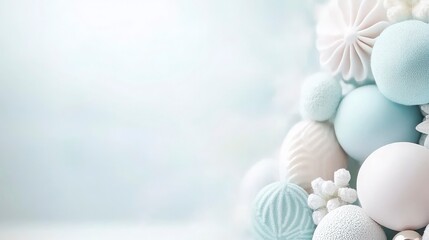 Pastel Blue and White Christmas Ornament Arrangement.