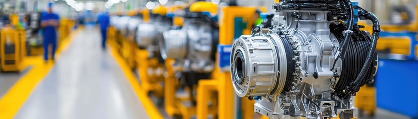 Manufacturing engine components industrial facility product photography factory setting close-up view technology innovation