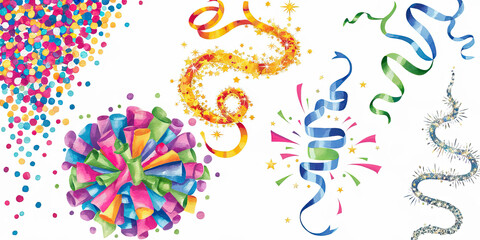 Obraz premium Festive Celebration Colorful Confetti Streamers Party Poppers