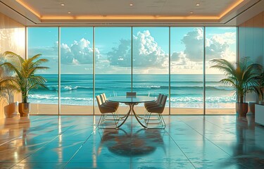 meeting room or conference room for business people, with beach views