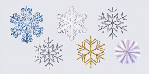 Festive Silver Gold Blue Glitter Snowflake Ornaments Winter Holiday Decoration