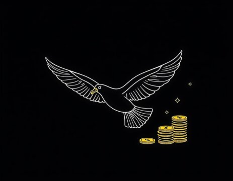 recommend clip art: A line art representation of financial freedom, like a soaring bird and coins 