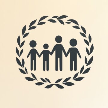 Icon depicting four people holding hands within a laurel wreath, symbolizing unity and family.