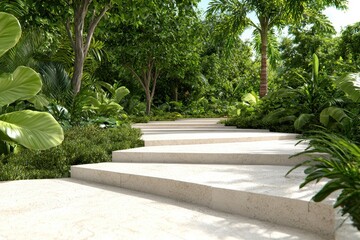 Fototapeta premium Sacred garden pathway with temple trees lush landscape nature serene environment tranquil viewpoint