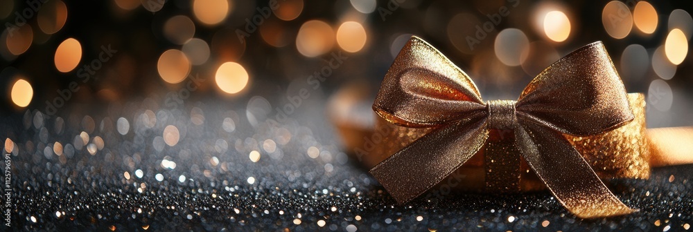 Poster Golden ribbon tied in a beautiful bow rests on a shimmering surface, perfect for adding a festive touch to any New Year celebration. Generative AI
