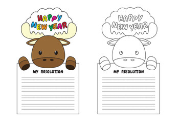 New Year Writing Resolution Craft Activity for Kids Animal Set Reindeer Moose