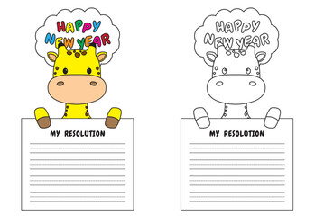 New Year Writing Resolution Craft Activity for Kids Animal Set Giraffe