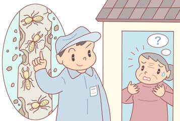 社会問題のイラスト - 悪徳商法・悪徳業者・シロアリ駆除・害虫駆除・詐欺商法