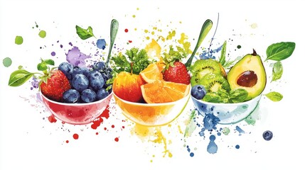 An image representing the feeling of energy and vitality associated with a plant-based diet, perhaps using flowing lines and bright colors.