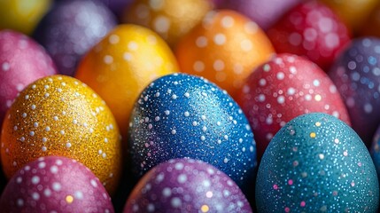 Obraz premium A close-up shot of intricately decorated Easter eggs, highlighting the textures of paint, glitter, and other embellishments.