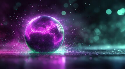 Fototapeta premium A glowing orb surrounded by colorful light and mist.