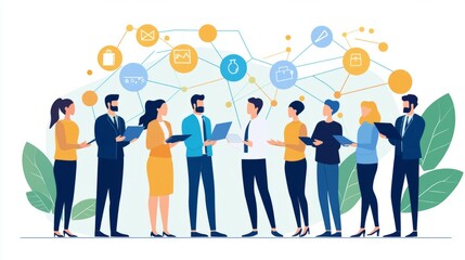 A diverse group of professionals networking at a conference, emphasizing collaboration and connection-building