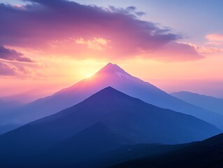 Fototapeta premium Majestic mountain landscape at sunset, showcasing vibrant colors and serene natural beauty.