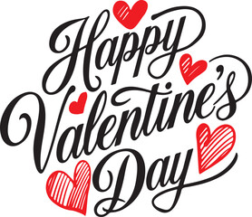 Obraz premium Happy Valentines Day lettering typography on white background, greeting card. Vector illustration.