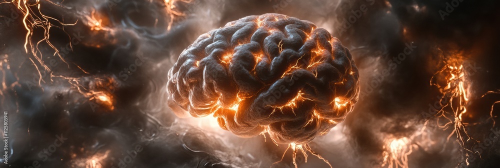 Fototapete glowing neural networks and synapses form an abstract illustration of a human brain, featuring ample