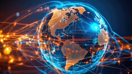 Digital world globe, concept of global network and connectivity on Earth, high speed data transfer and cyber technology, information exchange and international telecommunication
