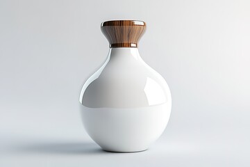 A white vase with a wooden base