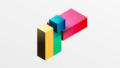Sleek abstract design featuring isometric 3D blocks in a clean, modern composition. Perfect for tech-inspired themes, with vibrant colors and geometric precision