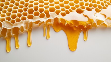 Dripping Honey from Honeycomb with Glorious Golden Color and Natural Texture, Perfect for Food Photography, Cooking, and Culinary Use in Various Contexts