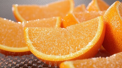 Juicy orange segments, close-up, on transparent background 