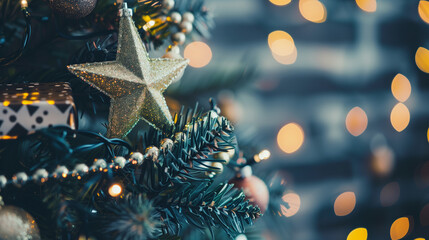 Close up of decorative christmas tree