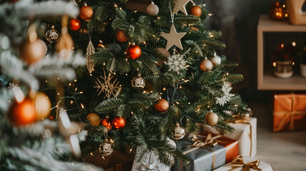 Close up of decorative christmas tree
