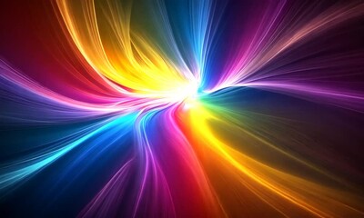 A vibrant abstract design featuring swirling colors in a spectrum from red to violet, creating a dynamic and energetic visual effect.