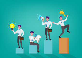 Obraz premium Businessman walking on a bar chart planning each step to success vector illustration