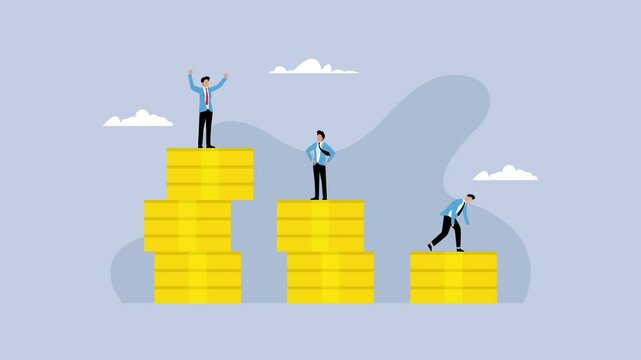 Business Performance Represented by Employees on Stacks of Coins cartoon animation