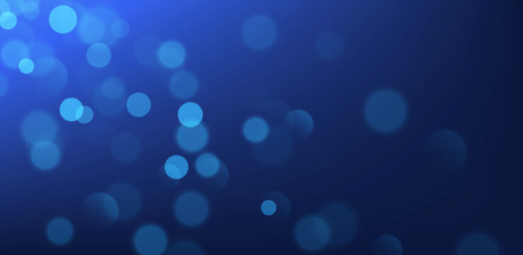 Blue bokeh, blurred background with sparkling lights, blurry glitter effect. Bright soft abstract background. Vector illustration.